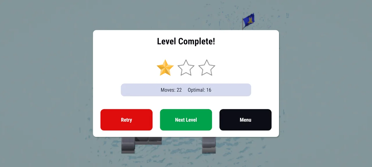Roll Blox level complete screen with star rating